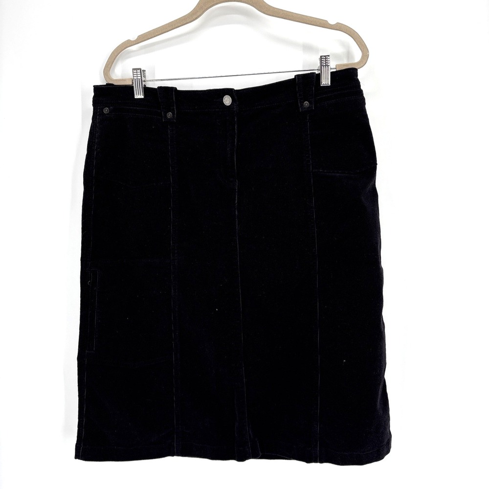 Woolrich Corduroy Skirt 14 Black Straight Knee Length Logo Zip Fly